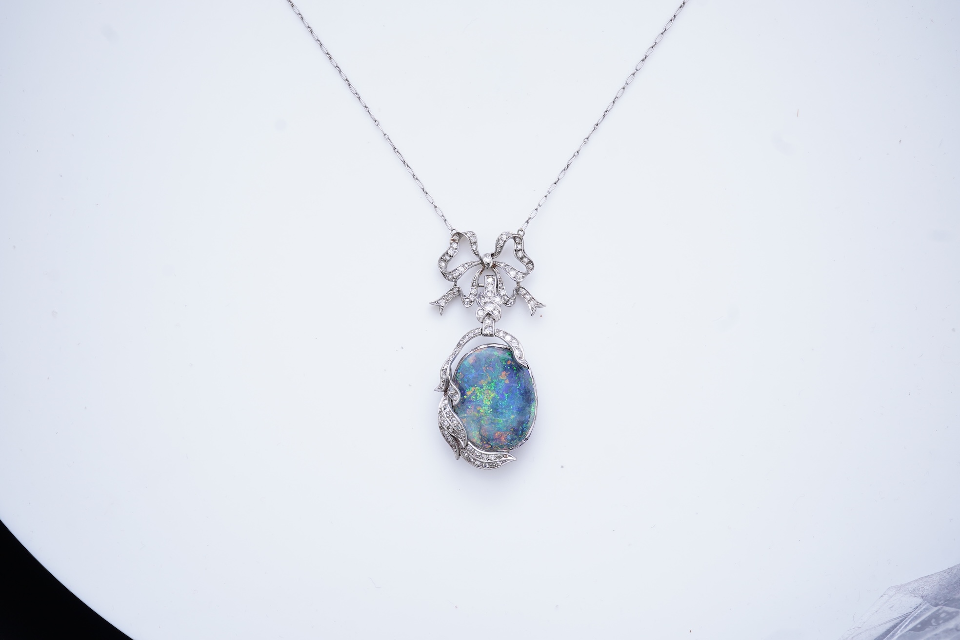 An impressive Belle Epoque black opal and diamond pendant, early 20th century